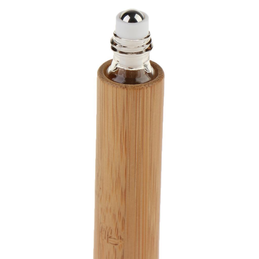 2 Pieces Bamboo Refillable Empty Essential Oil Perfume Scent Steel Roller Ball
