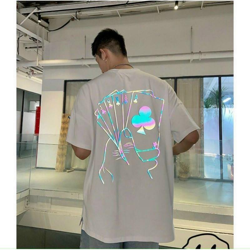 Áo thun nam phát sáng lá bài , áo thun cặp đôi , áo thun form rộng tay lỡ phản quang