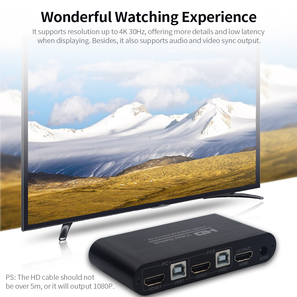 Đầu ra HDMI KVM Màn hình kép Hỗ trợ 4K 30Hz đồng bộ hóa âm thanh và video