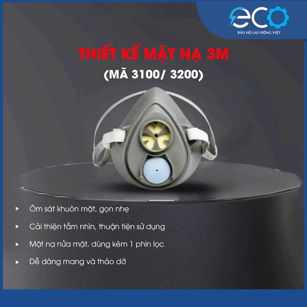 Combo nguyên bộ 4 món mặt nạ phòng độc 3M 3100/ 3200 + phin lọc 3M 3301K-100 + tấm lọc bụi 3M 7711 + nắp giữ tấm lọc 3M 774