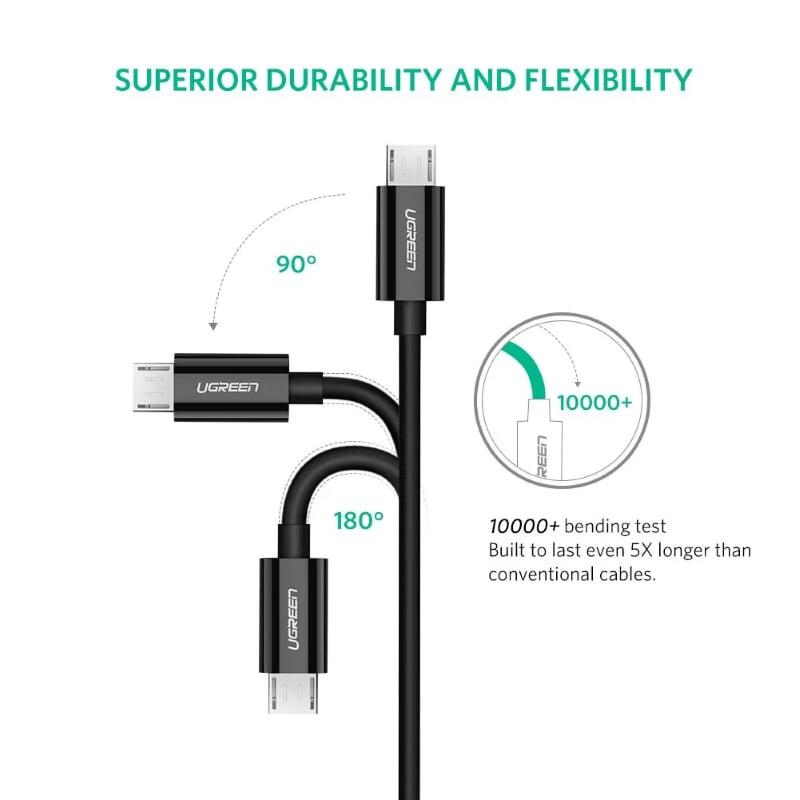 Ugreen UG50444US243TK 1m màu đen cáp USB Type-C ra Micro USB 2 đầu đực - HÀNG CHÍNH HÃNG