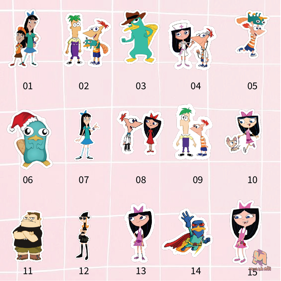 Miếng dán Stickers chủ đề Phineas and Ferb