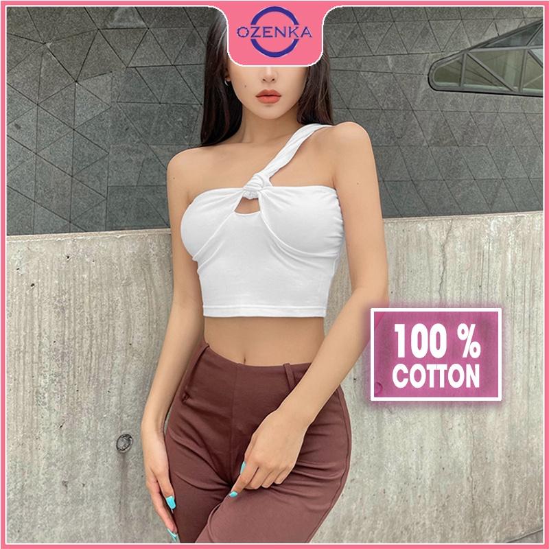 Áo sát nách croptop nữ dây lệch, áo dây quây ngực gợi cảm chất thun gân cotton siêu mát màu đen trắng dưới 50kg