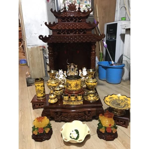 Bàn thờ ông địa cao cấp gỗ gụ gỗ hương size 48, full đủ bộ đồ sứ