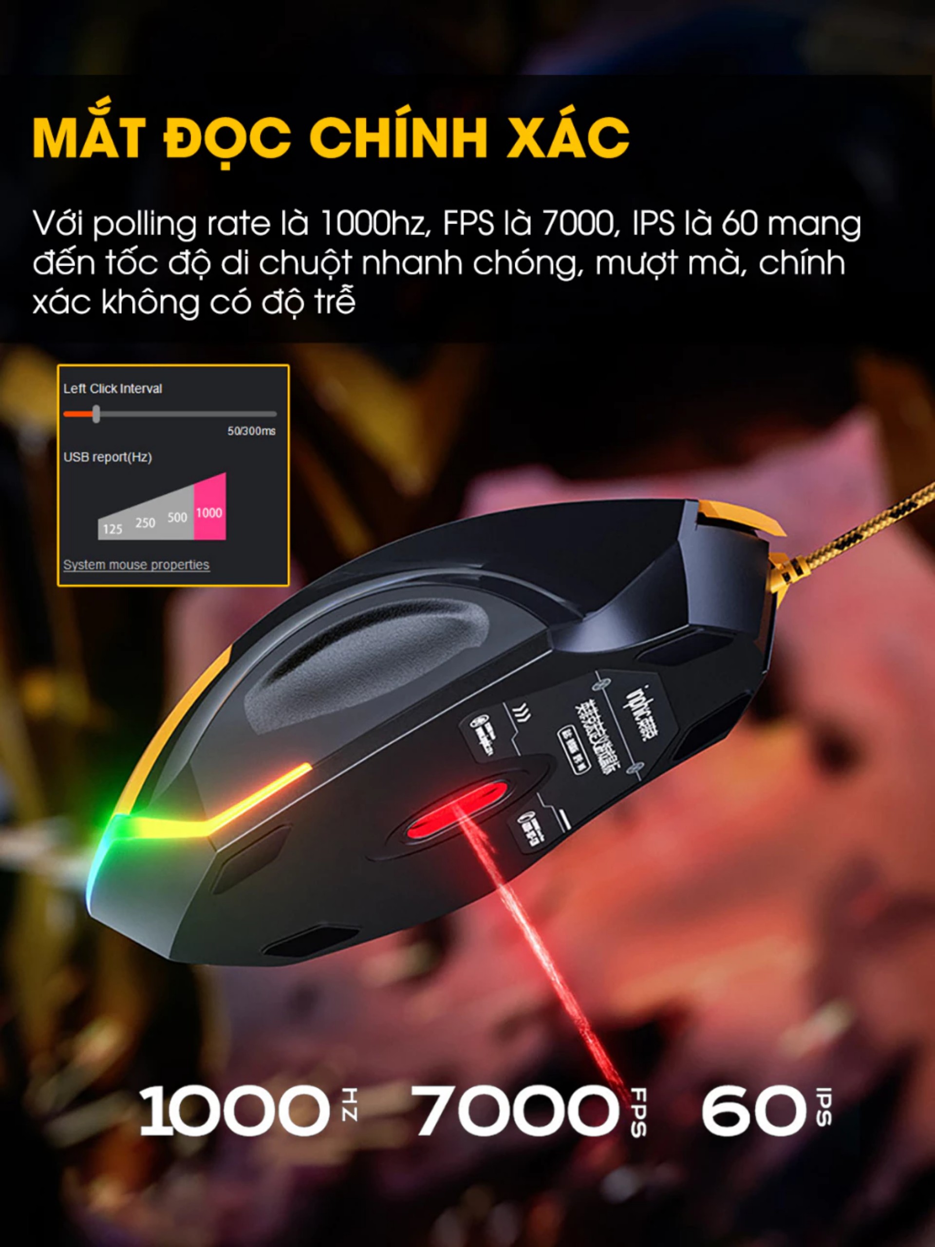 Chuột gaming máy tính có dây TEKKIN W6 12800 DPI có 6 nút hỗ trợ app led RGB 16 triệu màu - hàng chính hãng