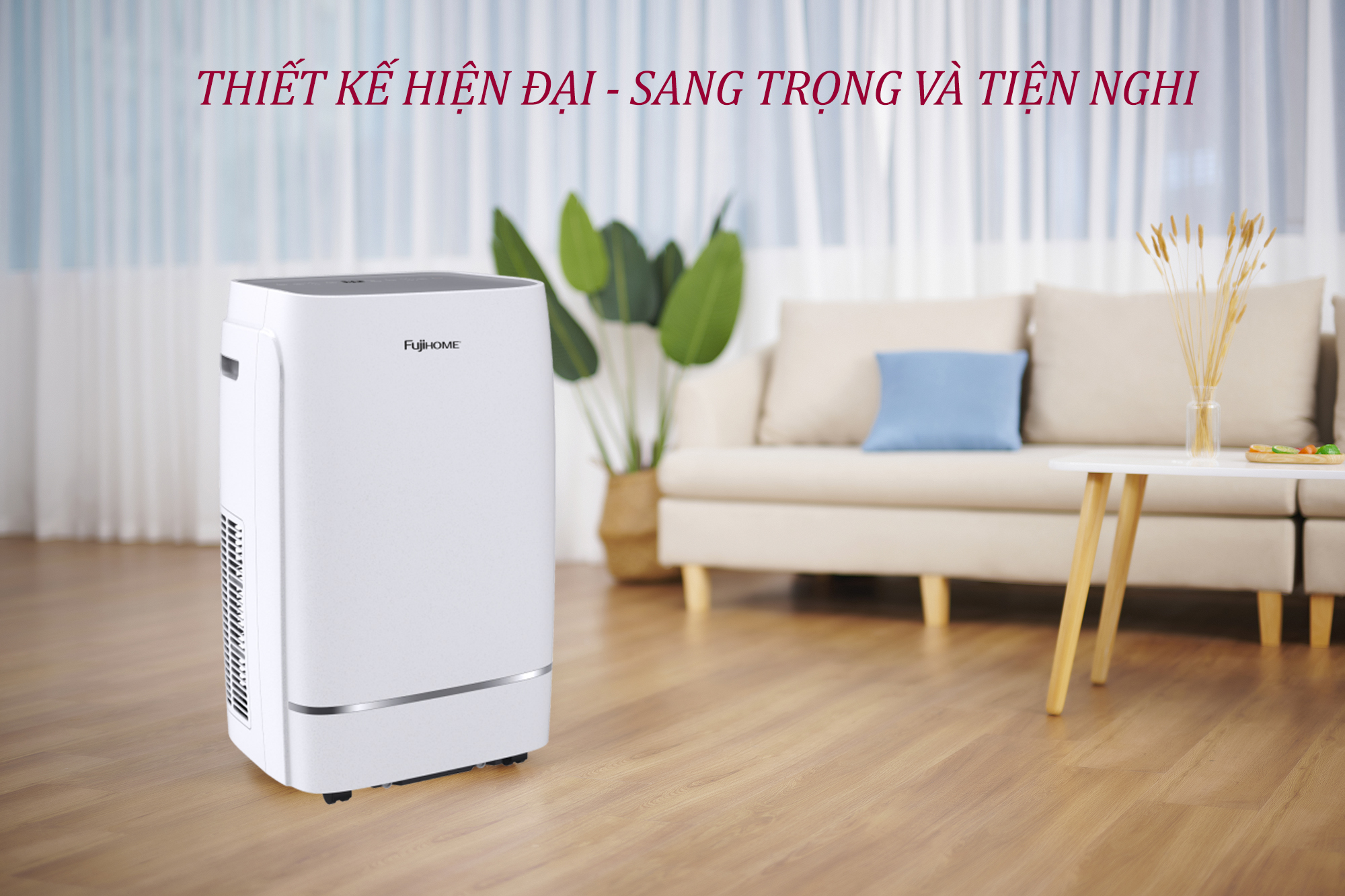 Máy lạnh di động 12.000 BTU FUJIHOME PAC12, máy lạnh đứng di động mini kết nối Wifi điều khiển qua App, 4 chức năng, làm lanh, hút ẩm, lọc không khí, quạt - Hàng chính hãng