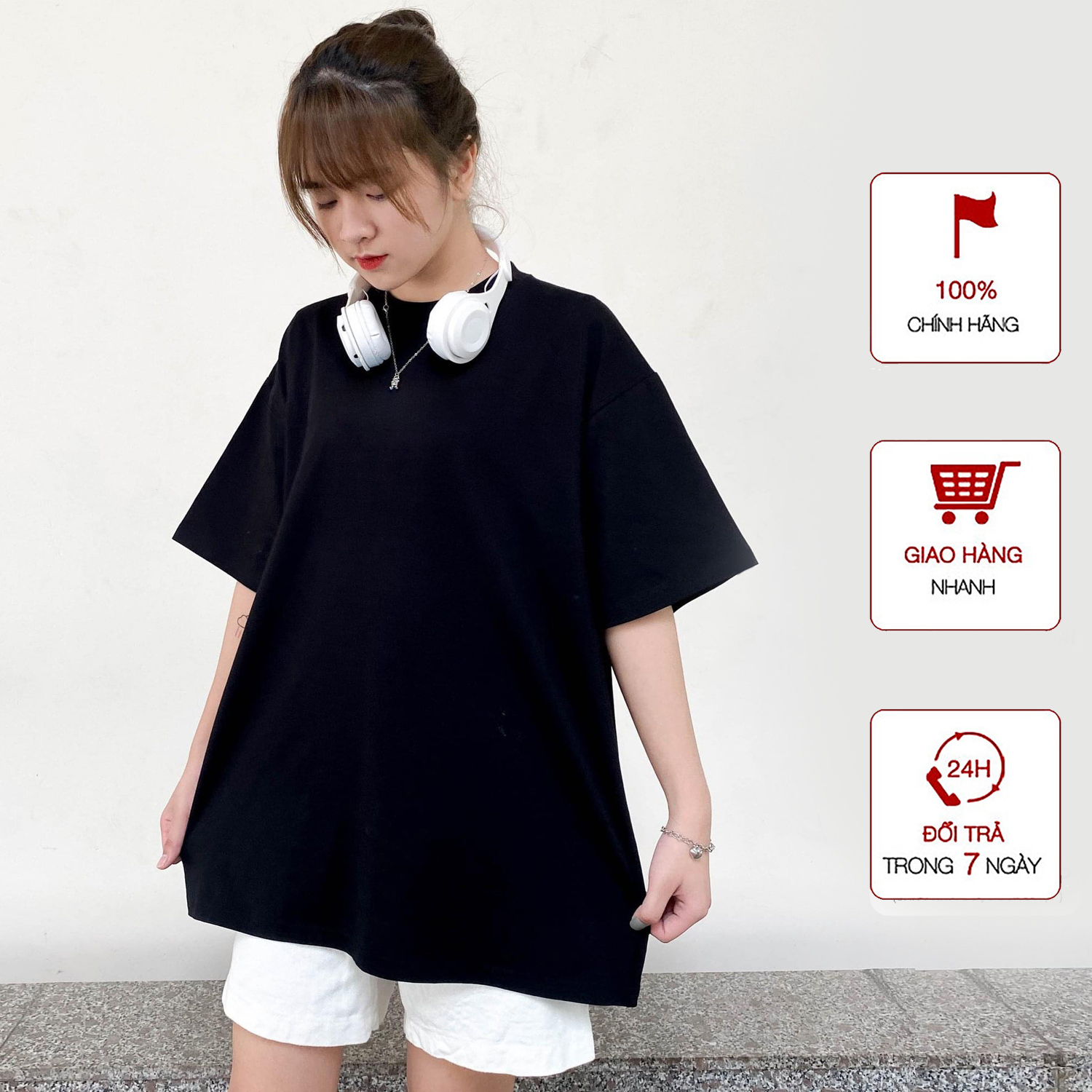Áo Thun nữ WinBeen phong cách ulzzang form rộng tay lỡ vải cotton mềm mát 2 màu đen trắng cơ bản