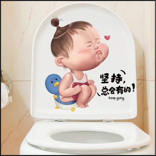 Decal dán Toilet - hình Chú Bò đen xinh xắn