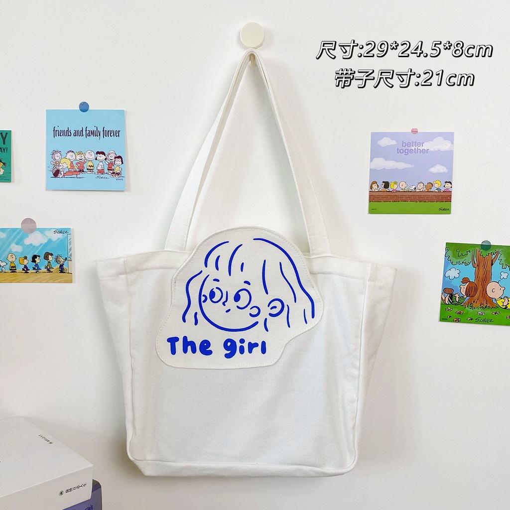 Túi xách canvas cỡ lớn họa tiết hoạt hình dễ thương cho học sinh