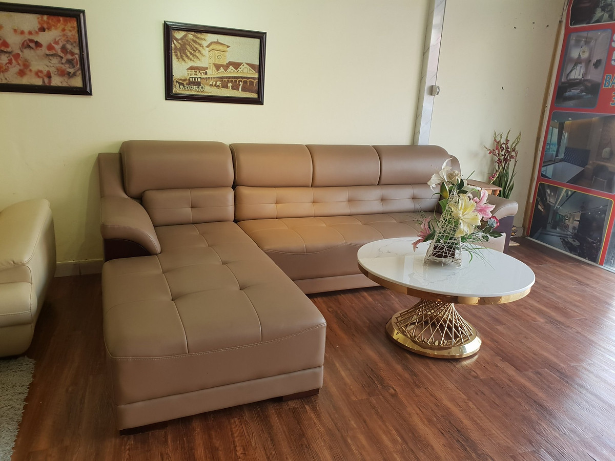 Sofa da góc L Tundo màu kem 2m8 x 1m8