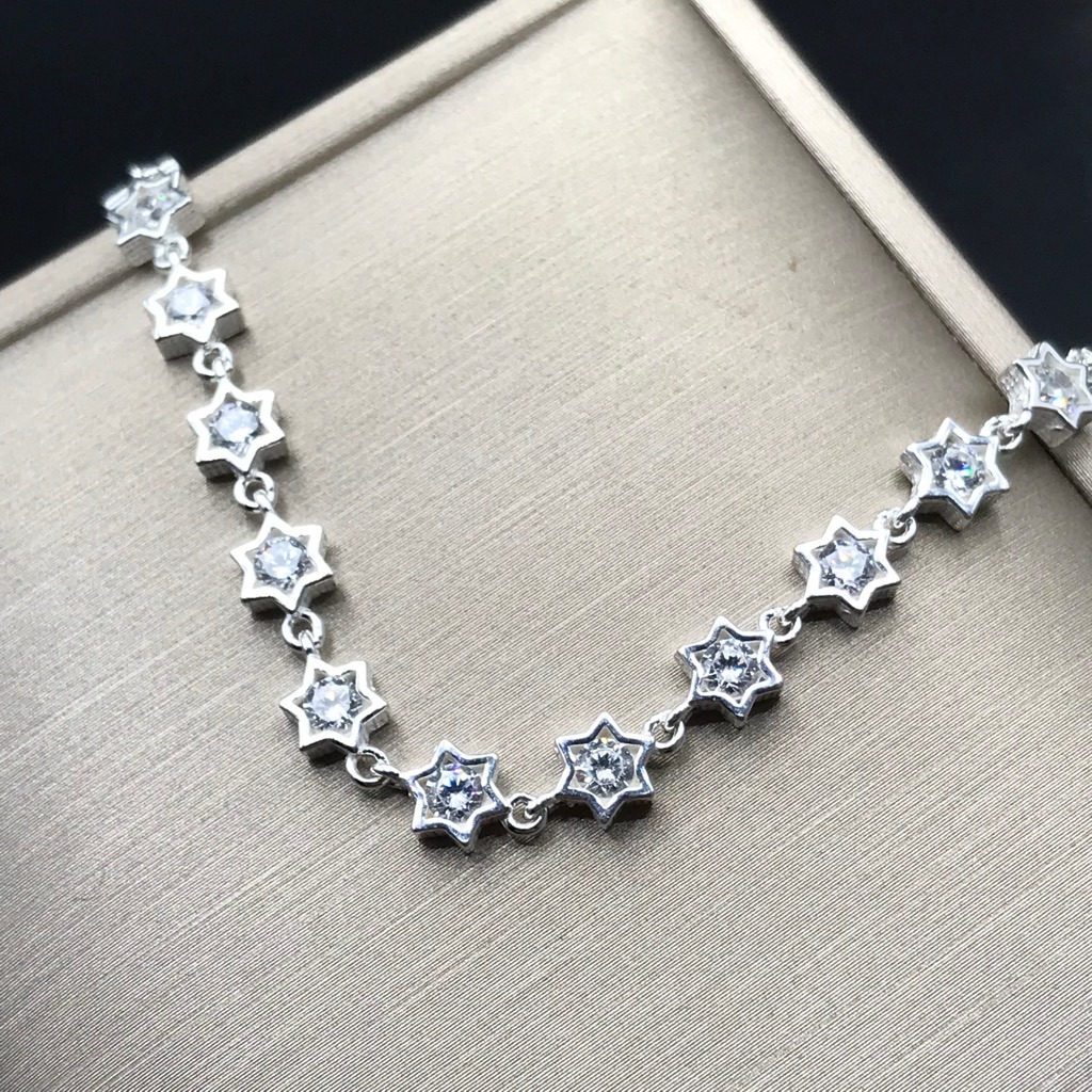 Lắc Tay Nữ Bạc 925 Hình Ngôi Sao Đính Đá Lấp Lánh Bạc Hiểu Minh LTU579