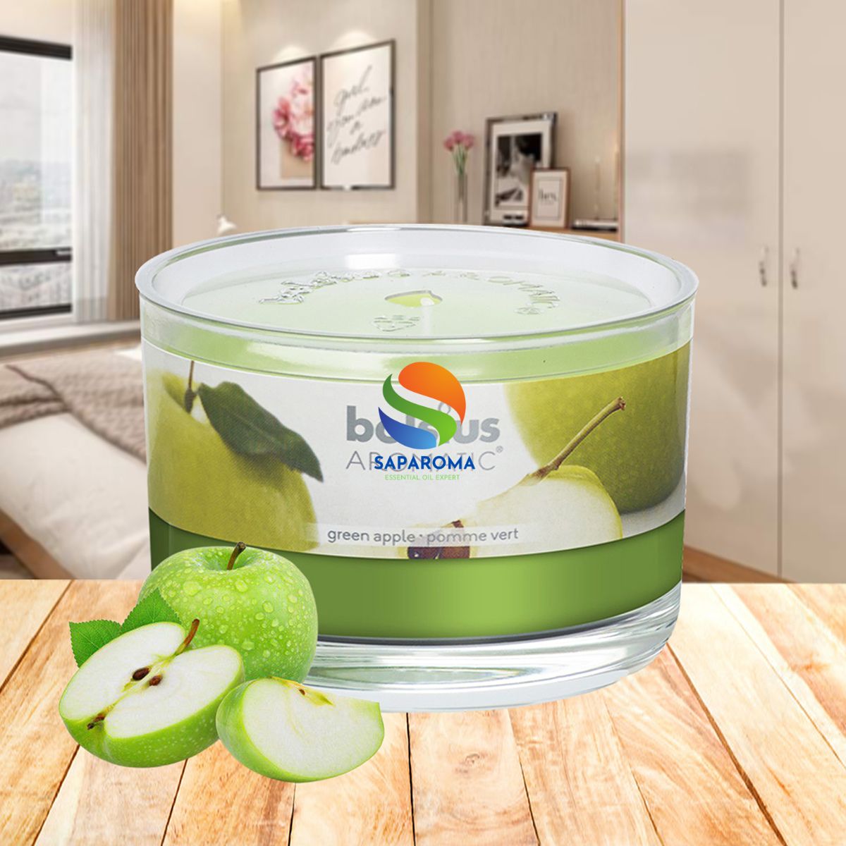 Ly nến thơm tinh dầu Bolsius Green Apple 155g QT024882 - hương táo xanh, nến trang trí, thơm phòng, thư giãn, Hỗ trợ khử mùi