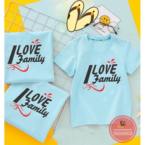 Áo gia đình I LOVE FAMILY - ĐỦ SIZE - màu thiên thanh