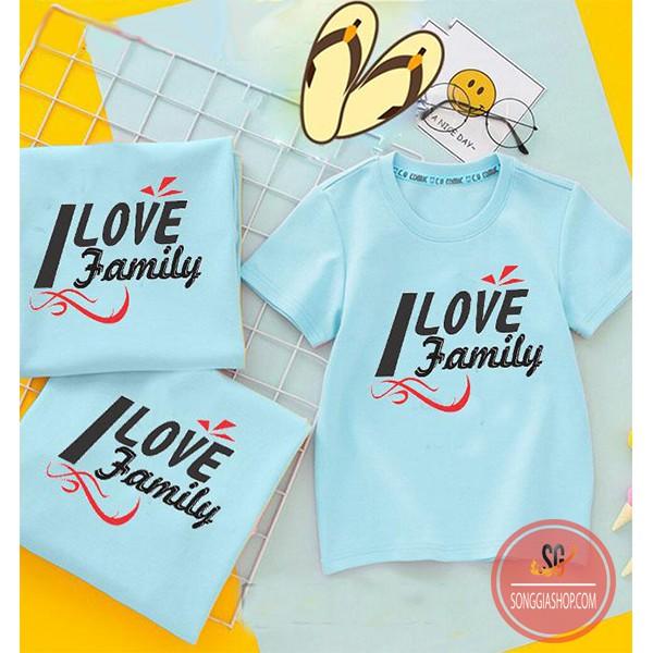 Áo gia đình I LOVE FAMILY - ĐỦ SIZE - màu thiên thanh (GD306TT)