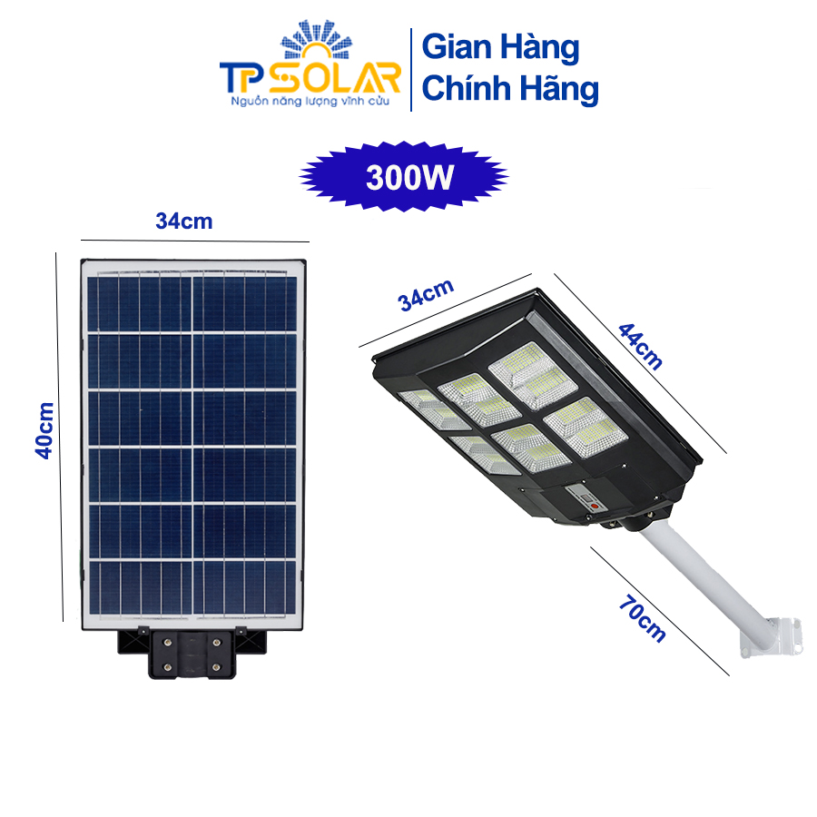 Đèn Đường Liền Thể 3 Mặt Năng Lượng Mặt Trời TP Solar TP-D300N Công Suất 300W Bảo Hành 3 Năm, Cảm Ứng Ánh Sáng