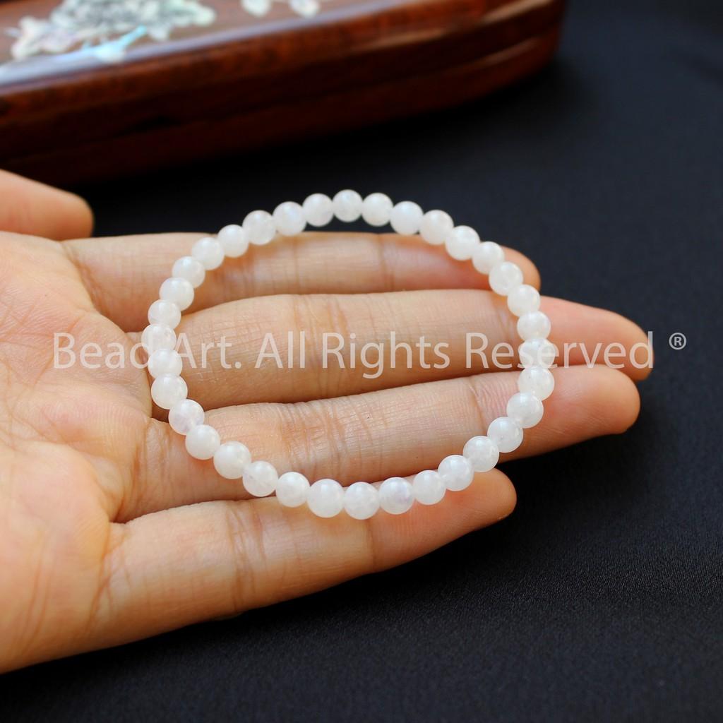 Vòng Tay Đá Mặt Trăng, Đá Moonstone Tự Nhiên Ánh Cầu Vồng 4MM-4.5MM, Vòng Tay Phong Thuỷ, Chuỗi hạt, Mệnh Kim, Thuỷ - Bead Art