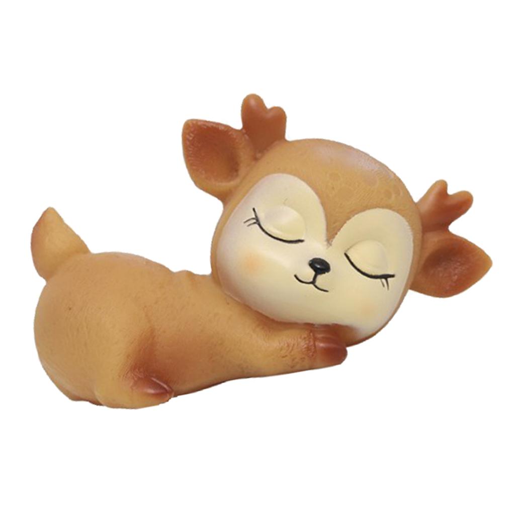4pcs Deer Figurines Toy Kawaii Sleeping Animal Baby Decor Silicone Ornament