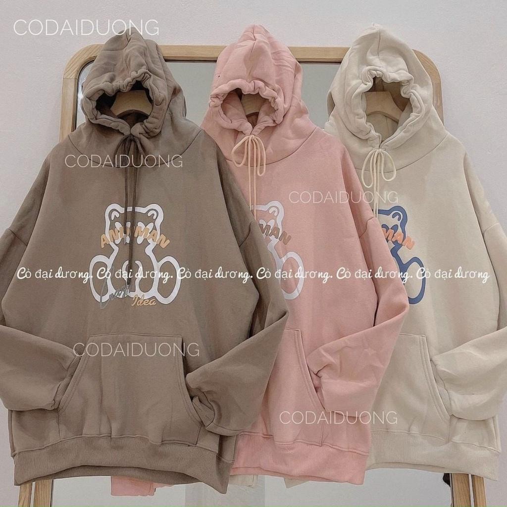 Áo khoác Hoodie nữ in hình gấu AMIMAN dễ thương chất nỉ bông dáng rộng phong cách tiểu thư cá tính