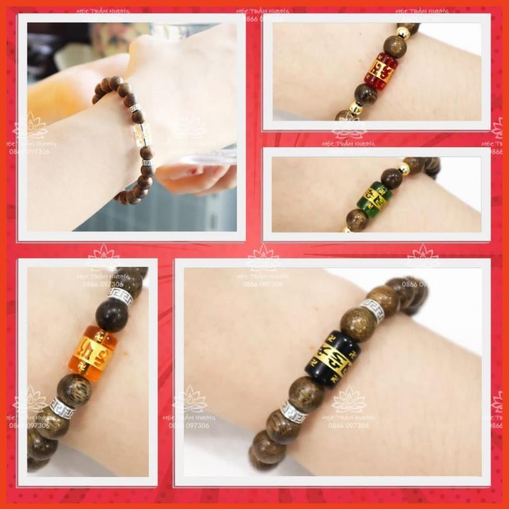 Vòng Trầm Hương Tròn Đơn Đính Đá Trụ Ngọc OMANI Trợ Mệnh Size 6/7/8/10mm - Đá Phong Thủy - May Mắn & Tài Lộc