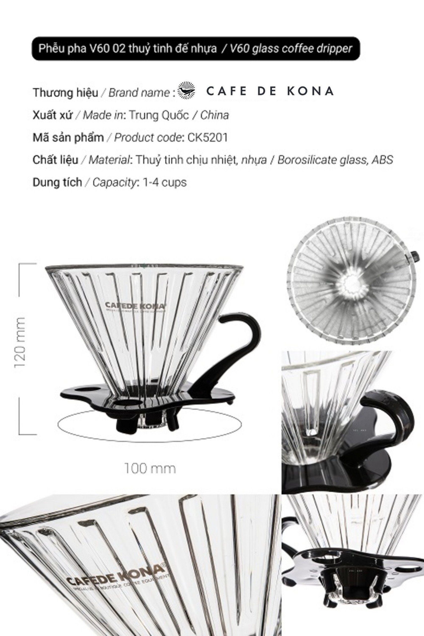 Bộ combo pha cà phê V60 02 màu đen đẳng cấp CAFE DE KONA