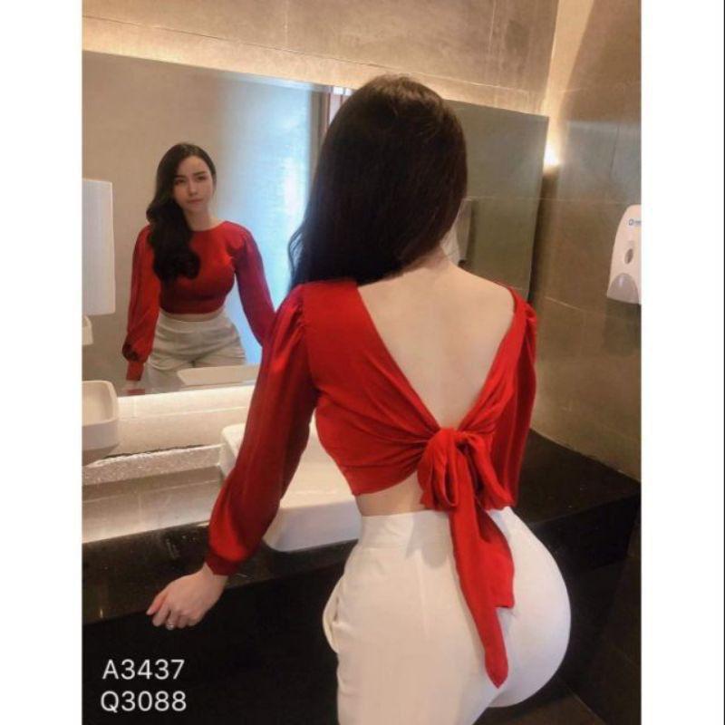 Áo Kiểu Nữ Cột Nơ Sau YURITA Tay Dài Chất Lụa Form Croptop Dễ Thương Phong Cách Hàn Quốc Đủ Màu Dễ Phối Đồ