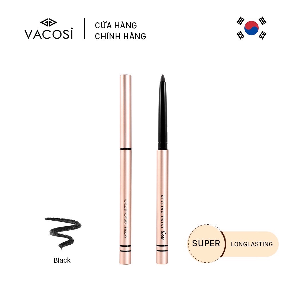 Chì Vặn Kẻ Mắt VACOSI Dạng Gel (Đen Huyền) Không Lem Không Trôi - VACOSI Styling Twist Liner