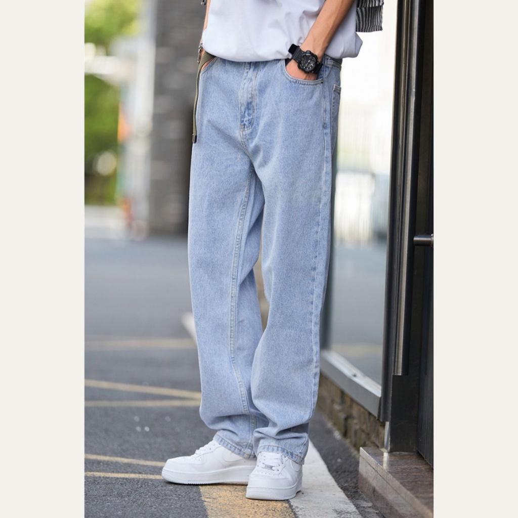 Quần jean xám nam PATADO dáng baggy ống suông rộng mã ST01 vải jeans bò cao cấp