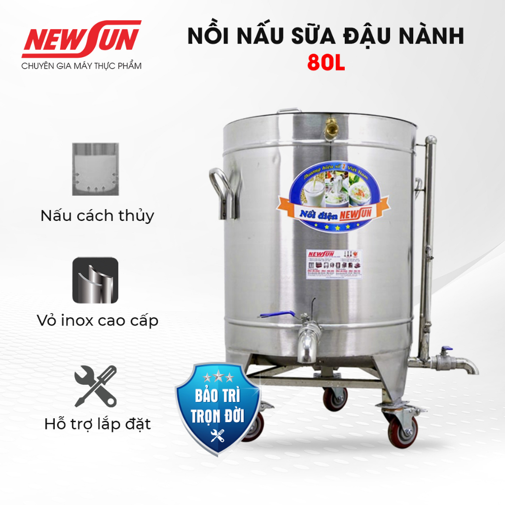 Nồi nấu sữa đậu nành công nghiệp 80L - Nấu sữa thơm, không bị đóng cặn - Hàng chính hãng