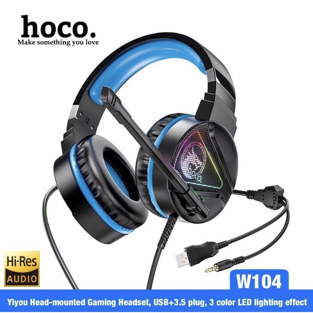 Tai nghe gaming dành cho Hoco W104 GAME led RGB - tích hợp mic và phone trên 1 jack 3.5mm (nhiều màu) - Hàng Chính Hãng