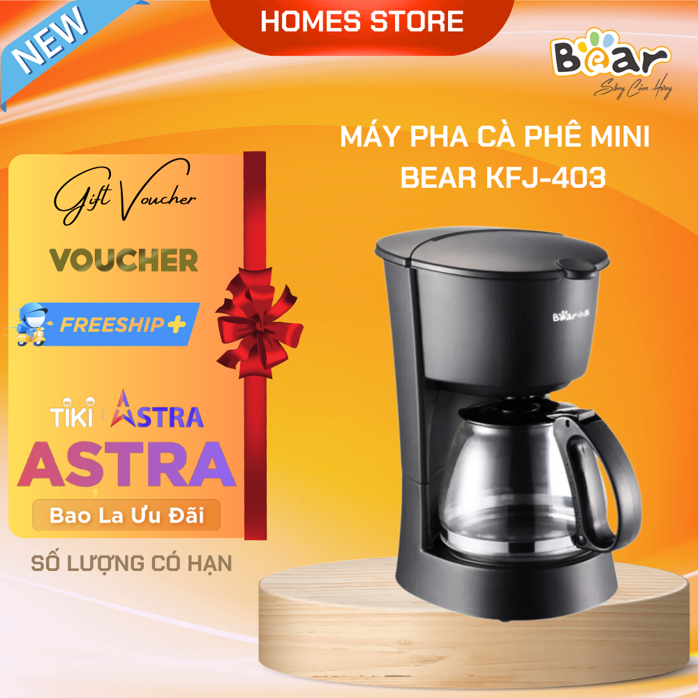 Máy Pha Cà Phê Mini Cá Nhân Và Gia Đình BEAR KFJ-403 Dung Tích 600 ML Công Suất 550 W - Hàng Chính Hãng