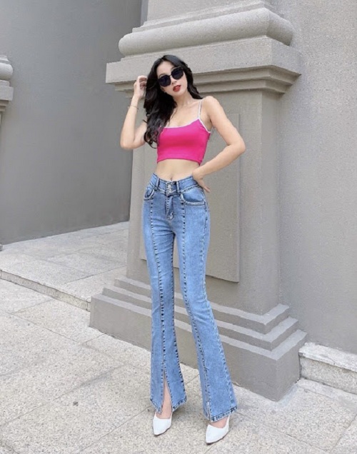 Quần jean Nữ Ống Loe Dài Chít Thân Xẻ Gấu Đẹp Store 257