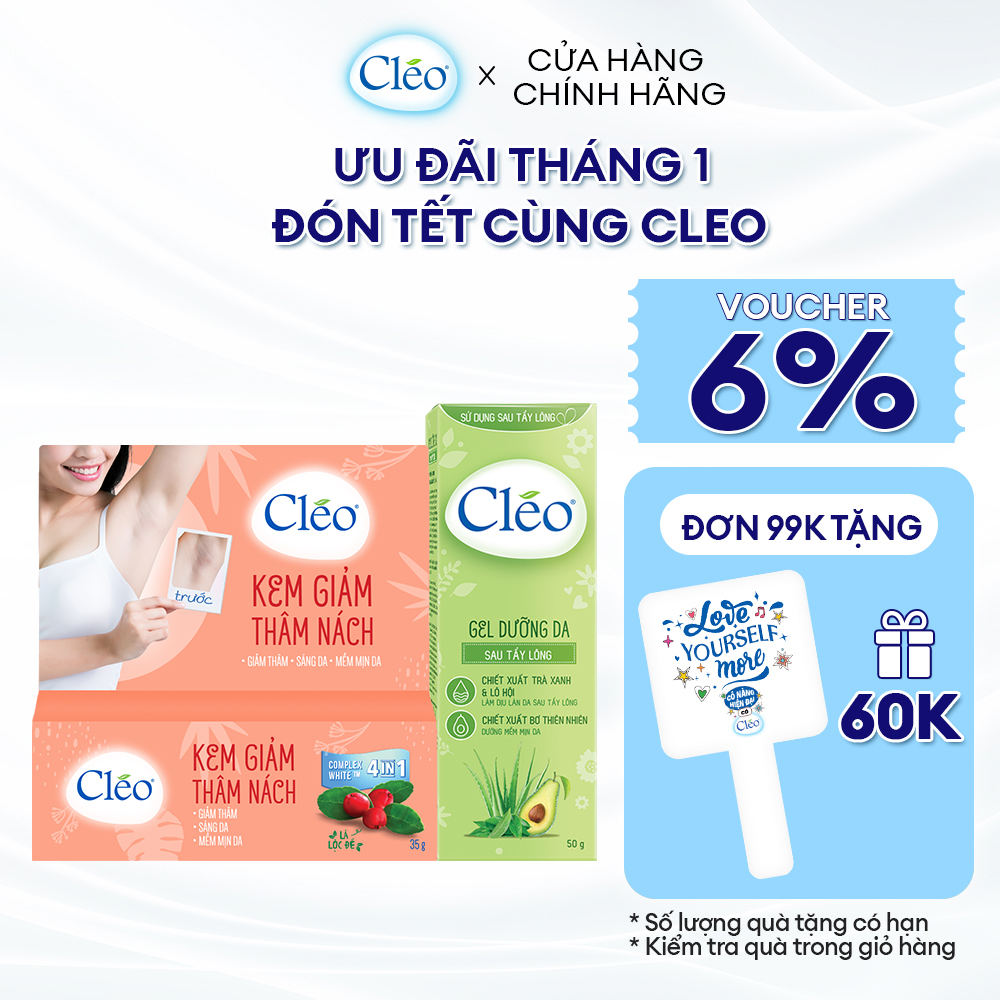 Combo kem giảm thâm nách Cléo sáng da sau 1 tháng 35g và gel dưỡng ẩm mịn da Cléo chiết xuất trà xanh 50g