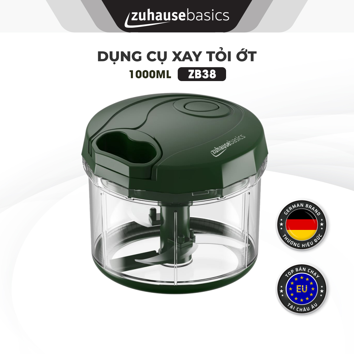 Dụng cụ xay tỏi ớt, thực phẩm Zuhausebasics ZB38 lưỡi xay bén,dây rút tiện lợi - hàng chính hãng