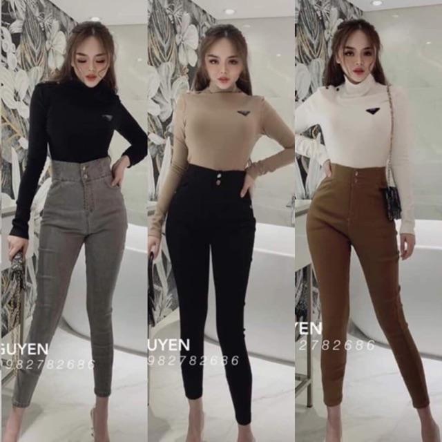 QUẦN JEAN NỮ CHẤT BÒ GIẤY KAKI 2 khuy siêu đẹp 765