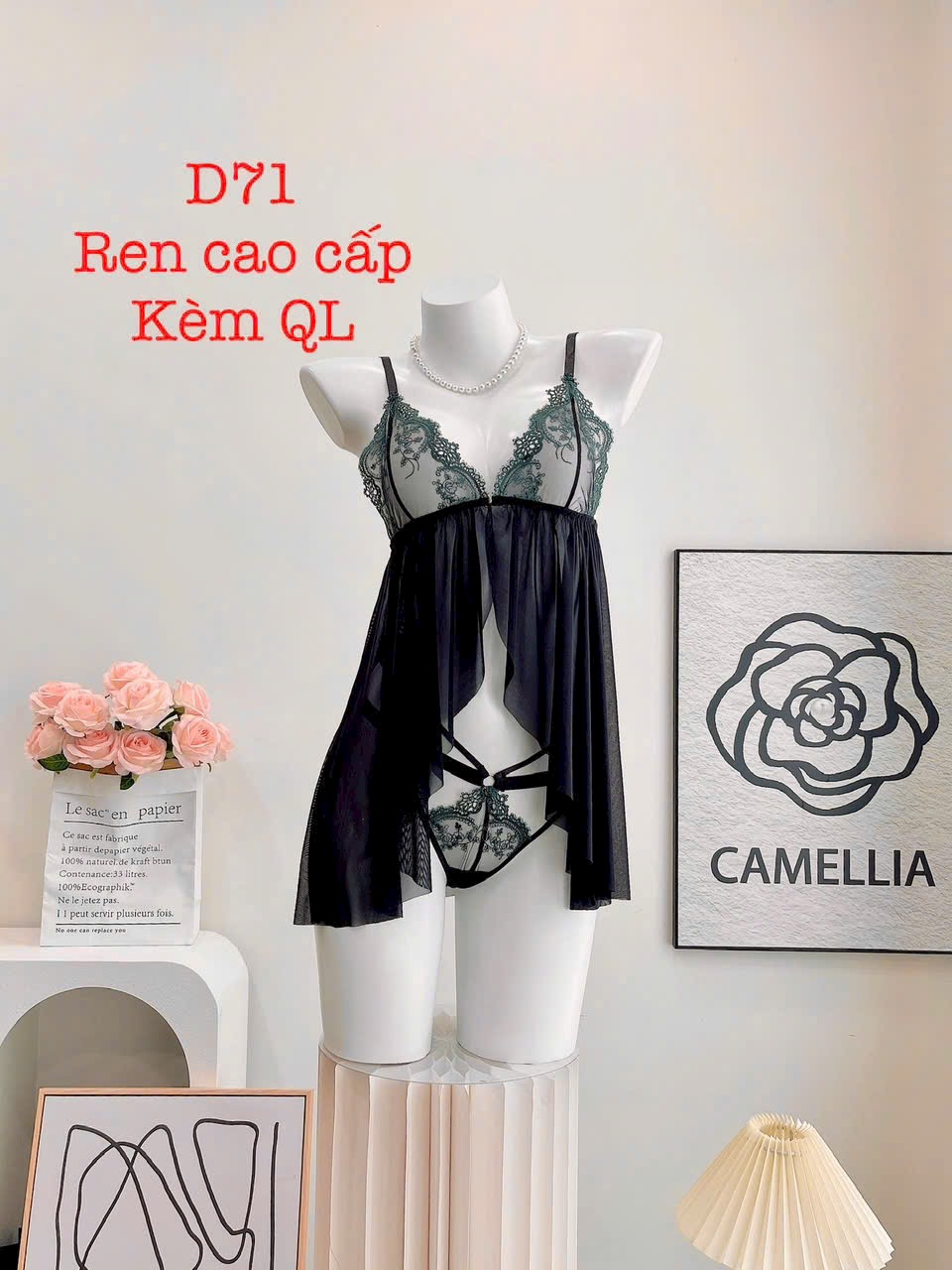 Váy Ngủ Ren Xuyên Thấu Viền Hoa Quảng Châu Cao Cấp Kèm Chip Lọt Khe Sexy