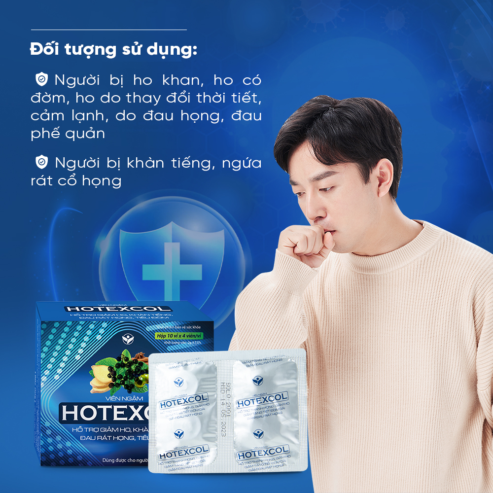 Viên Ngậm Hotexcol Hỗ Trợ Thanh Họng, Giảm Ho, Giảm Đau Rát Họng Hộp 4 Vỉ x 4 Viên