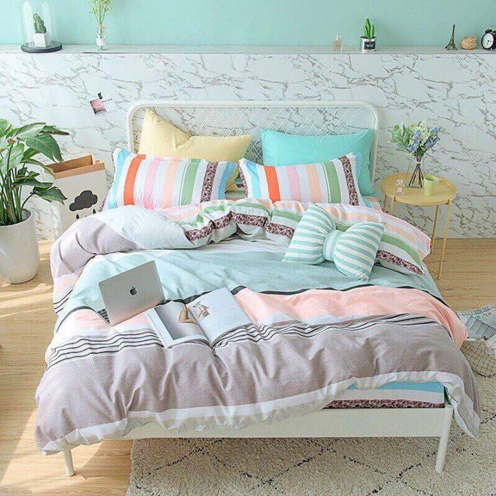 BỘ CHĂN GA COTTON KẺ NHIỀU MÀU
