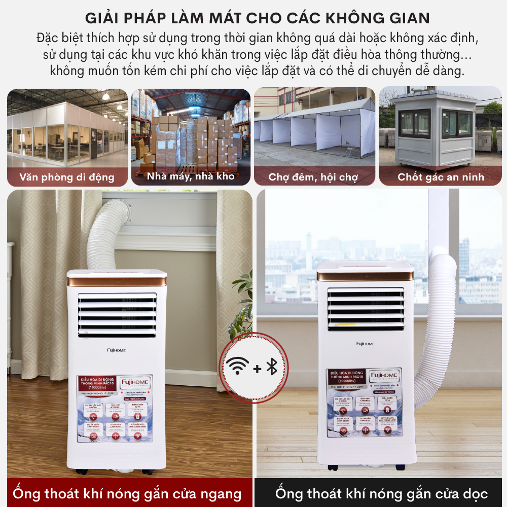 Máy lạnh đứng di động Fujihome PAC10, Hàng chính hãng, Điều hòa thông minh làm lạnh 14000BTU, Kết nối wifi