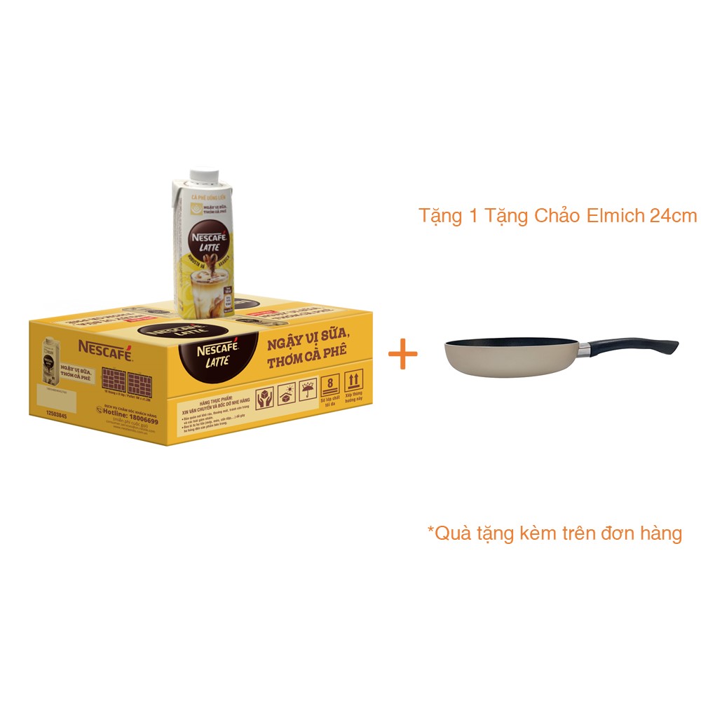 Thùng 24 hộp cà phê uống liền Nescafé Latte (hộp 180ml) - [Tặng chảo Elmich 24cm]