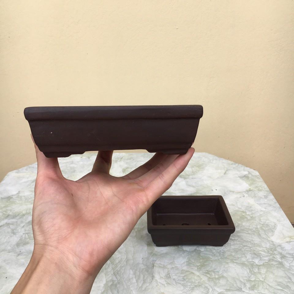 Chậu bonsai Chữ nhật mini đất nung màu đen gốm Bát tràng 2 size BM-73