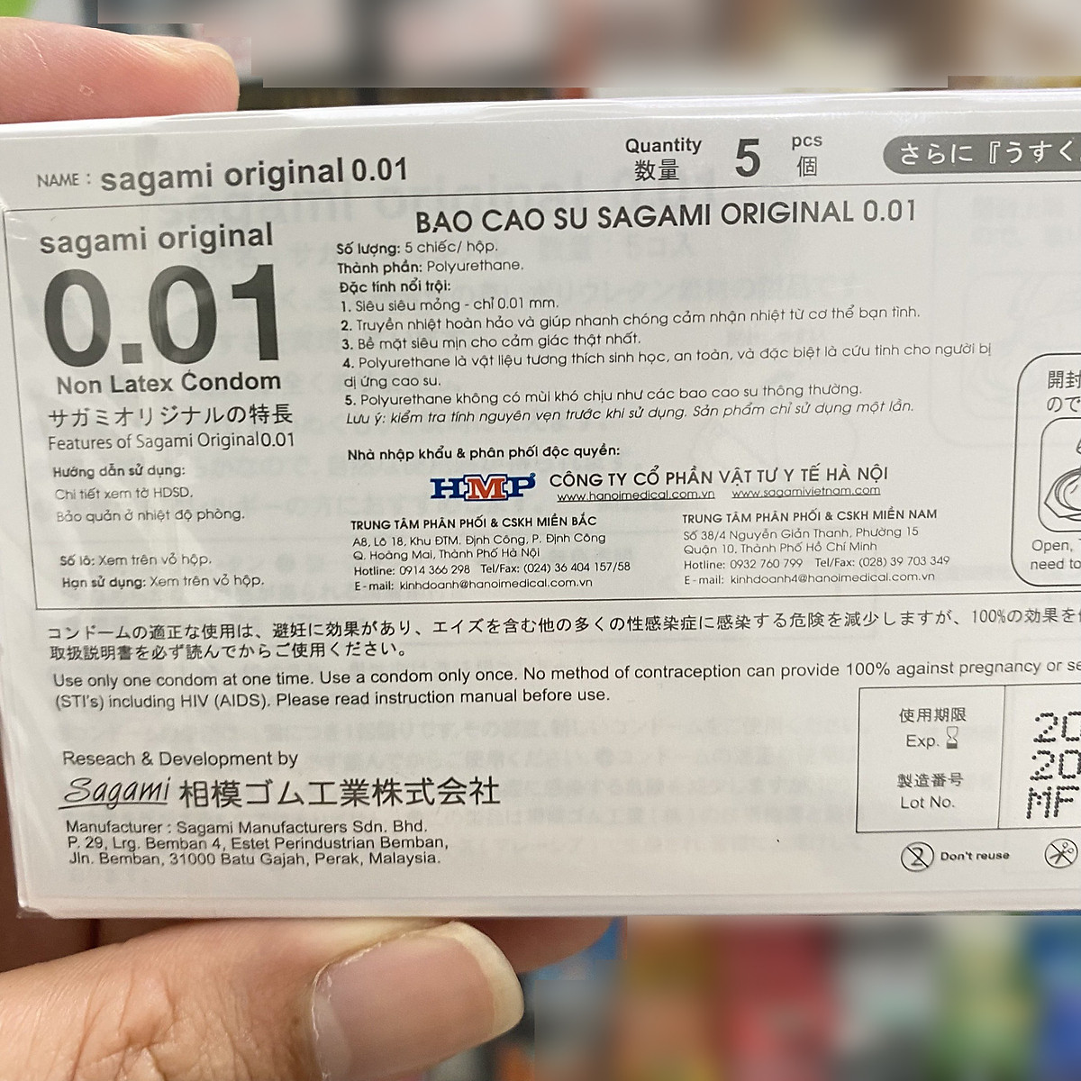 Bao Cao Su Cao Cấp Nhất Hiện Nay Sagami Original 0.01 - Nhập Khẩu Nhật Bản - Siêu Mỏng Chỉ 0.01mm - Tặng Gel Gói Jex Nhật - Che Tên Sản Phẩm