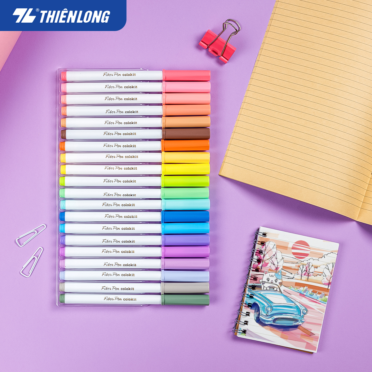 Bút lông màu Fiber Pen 20 màu Pastel Thiên Long Colokit rửa được an toàn sử dụng tô màu, vẽ tranh, calligraphy SWM-C008