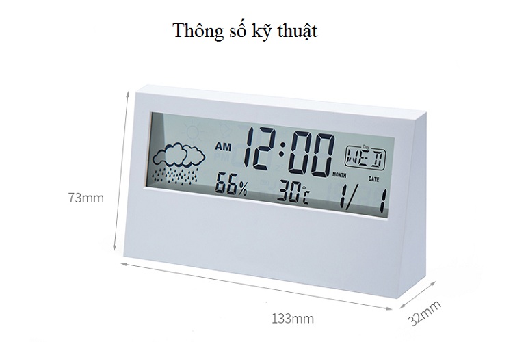 Đồng hồ điện tử báo thức để bàn có đèn, màn hình LCD cao cấp (Tặng móc khóa đa năng 3in1)