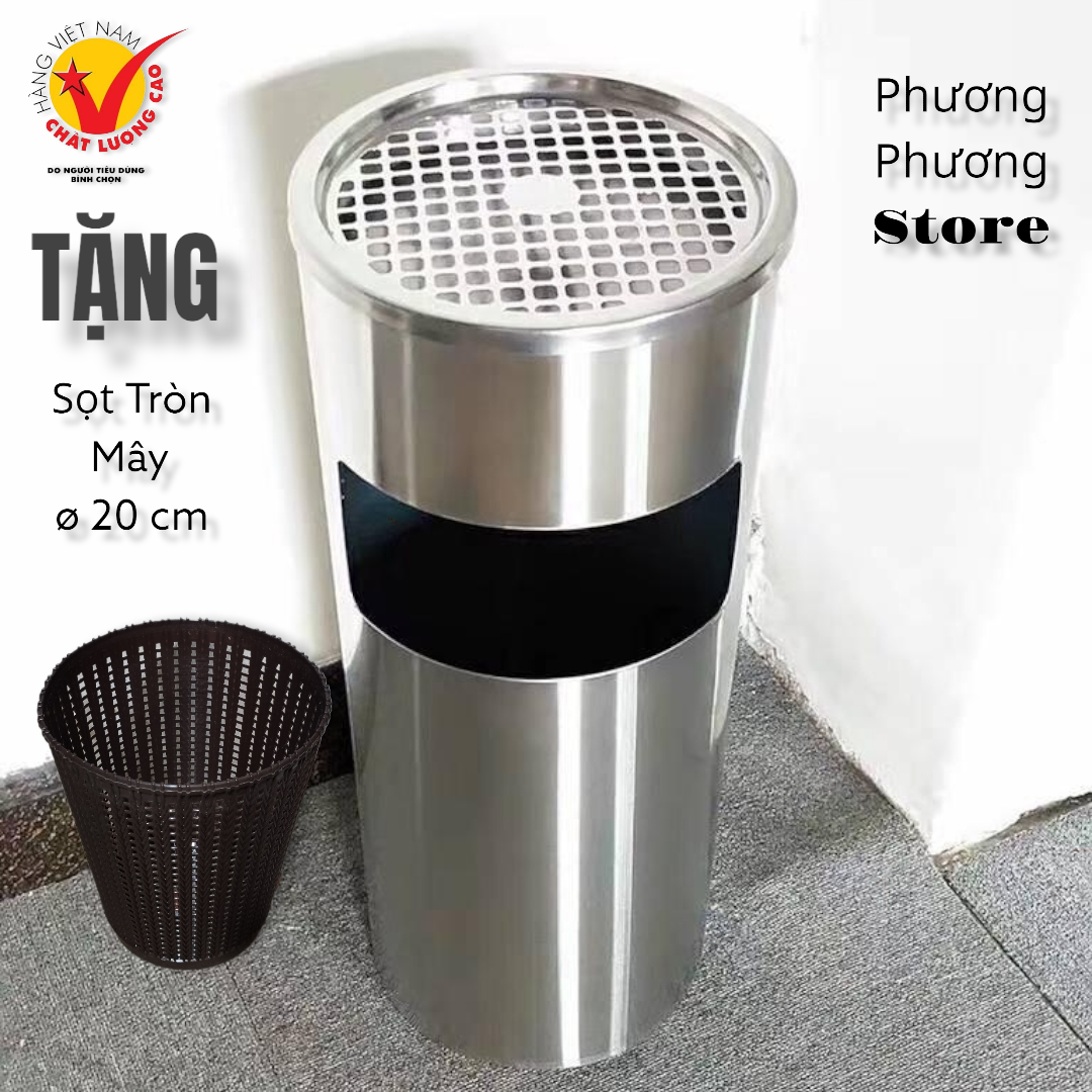 Thùng rác inox tròn A 35, thùng rác inox gạt tàn tròn