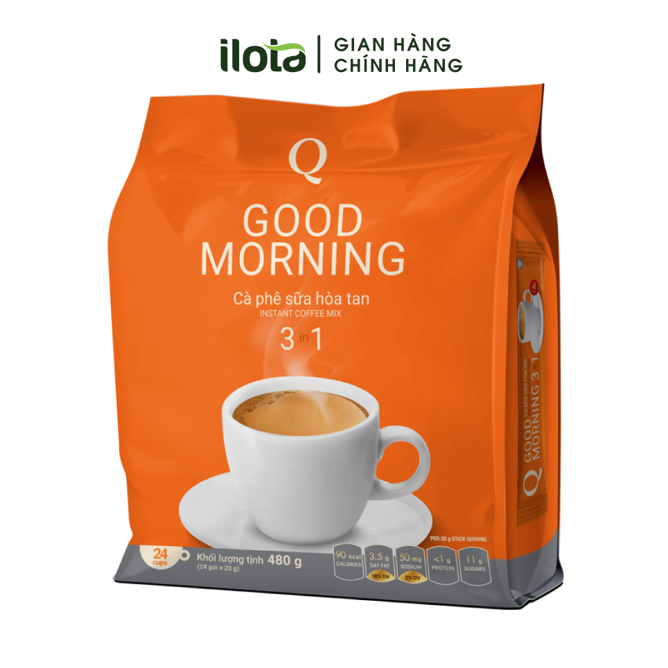 Cà phê hòa tan 3 in 1 Goodmorning cafe sữa uống liền (bịch 24 gói x 20gr) Trần Quang Coffe