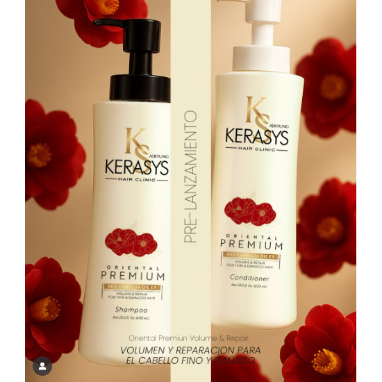 Dầu gội xả tinh dầu hoa trà đỏ giúp phục hồi và làm phồng tóc Kerasys Premium Red Camellia Hàn Quốc 600ml