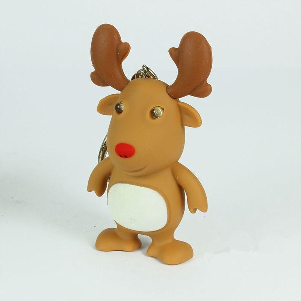 Móc khóa hình con tuần lộc giáng sinh phát sáng đèn Led có đèn có âm thanh