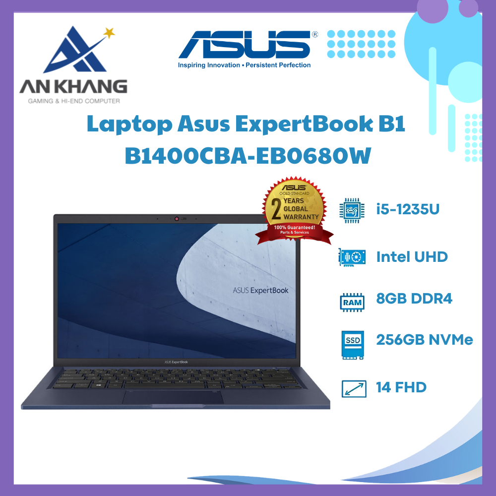 Laptop Asus ExpertBook B1400CBA-EB0680W (Core i5-1235U | 8GB | 256GB | Intel UHD | 14.0-inch FHD | Win 11 | Đen) - Hàng Chính Hãng