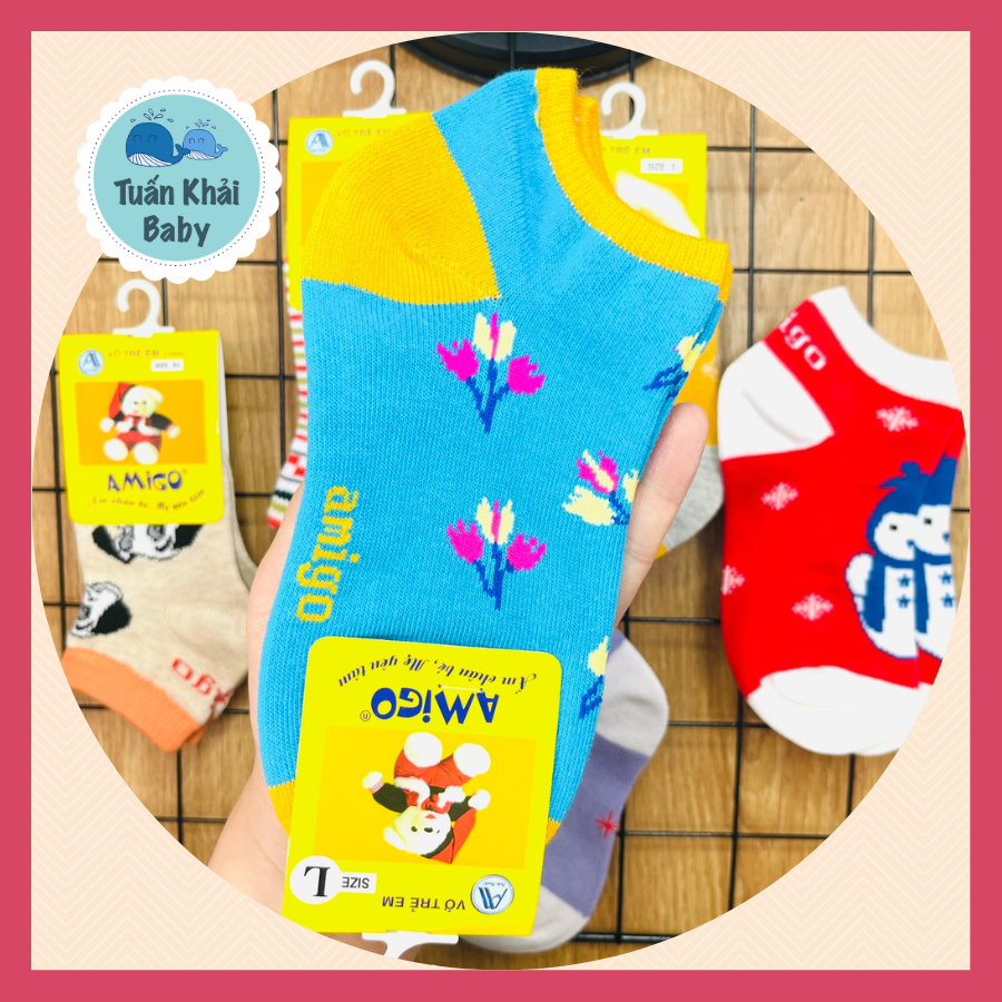 Combo 5 đôi tất cotton AMIGO cho bé trai bé gái | size 3 tháng đến 8 tuổi tất mềm mịn co giãn tốt hàng Việt Nam chất lượng