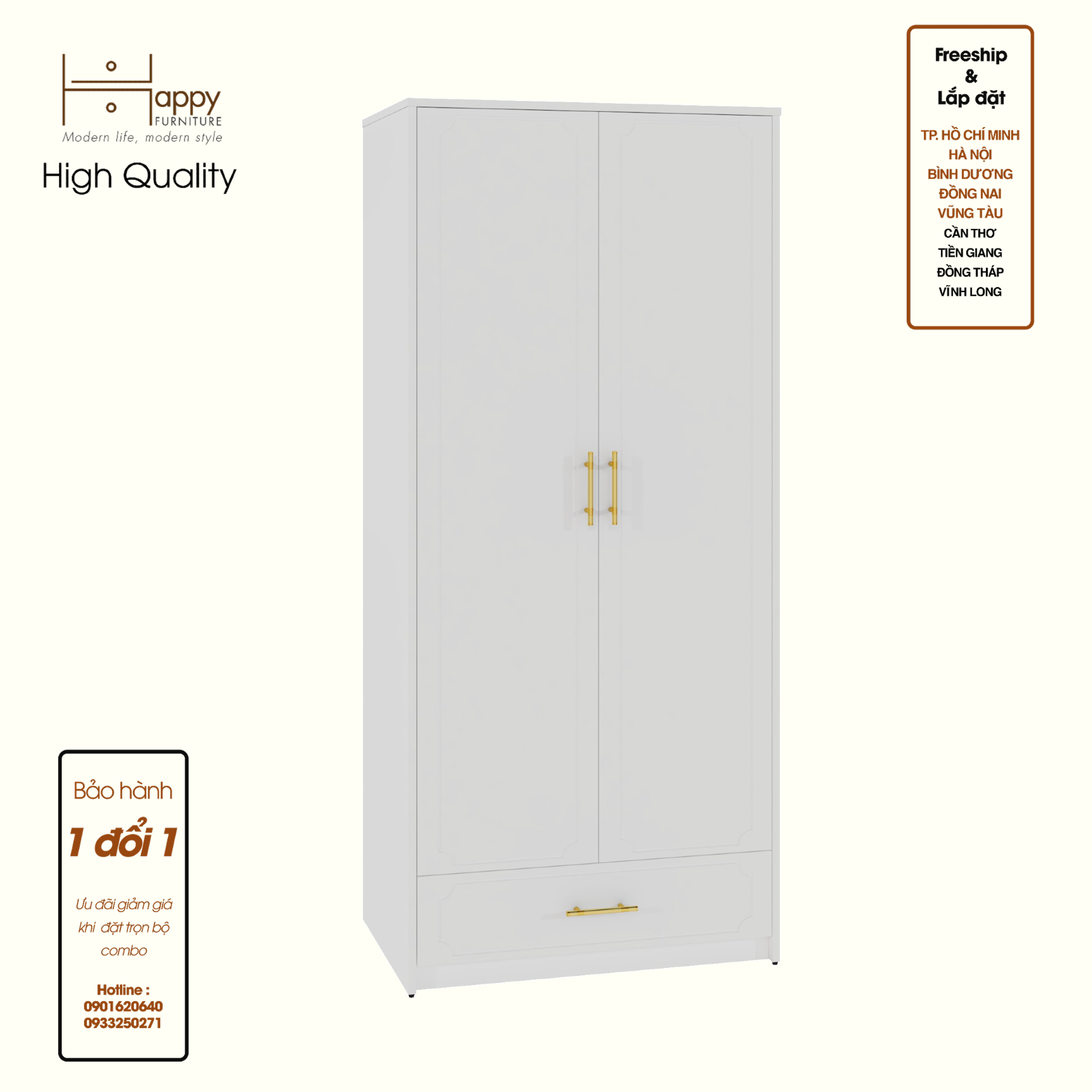 [Happy Home Furniture] NERIS, Tủ quần áo 2 cửa mở - 1 ngăn kéo, 80cm x 54cm x 180cm ( DxRxC), TCM_149